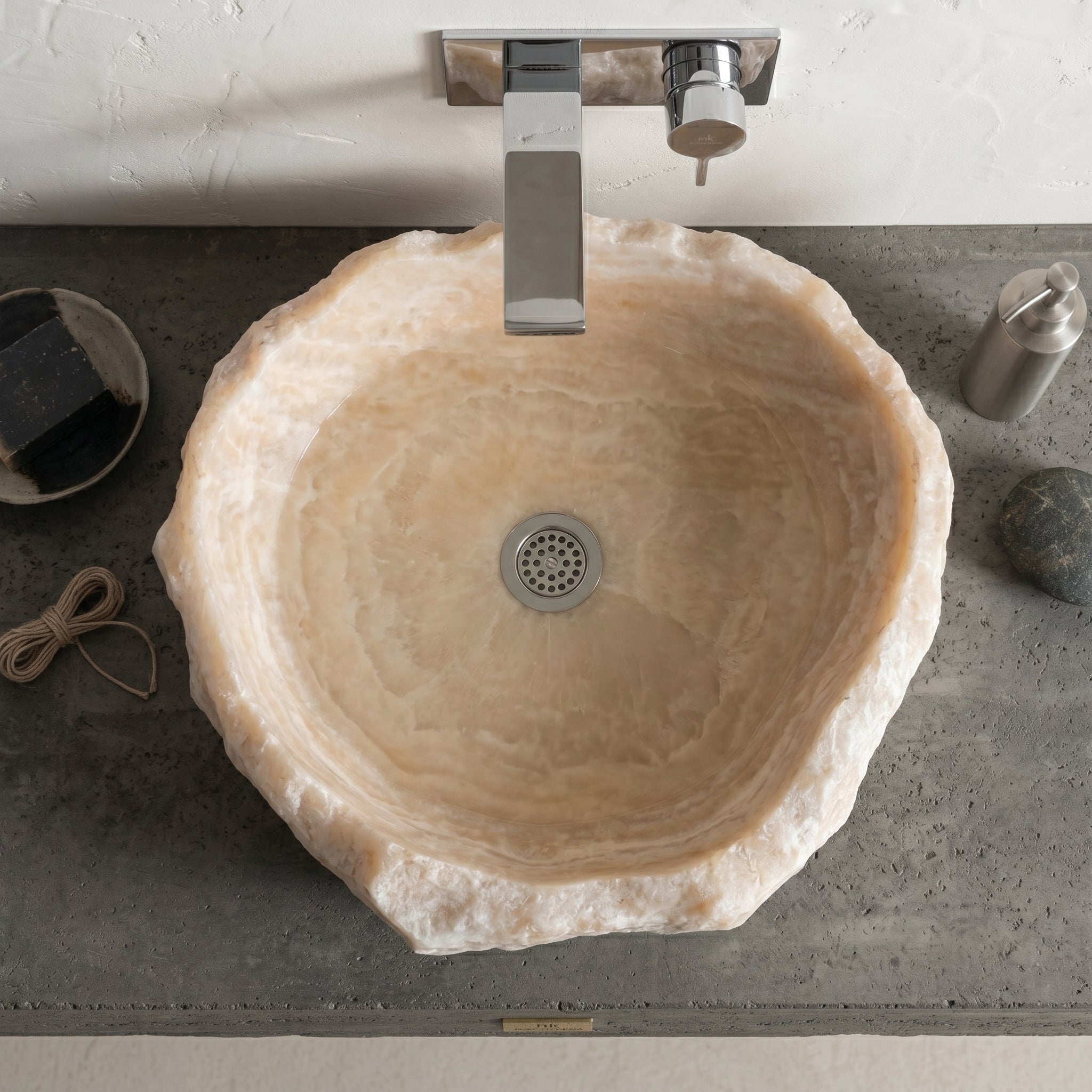 Honey Onyx Translucent Natural Stone Vessel Sink   (W)19" (L)19" (H)5"