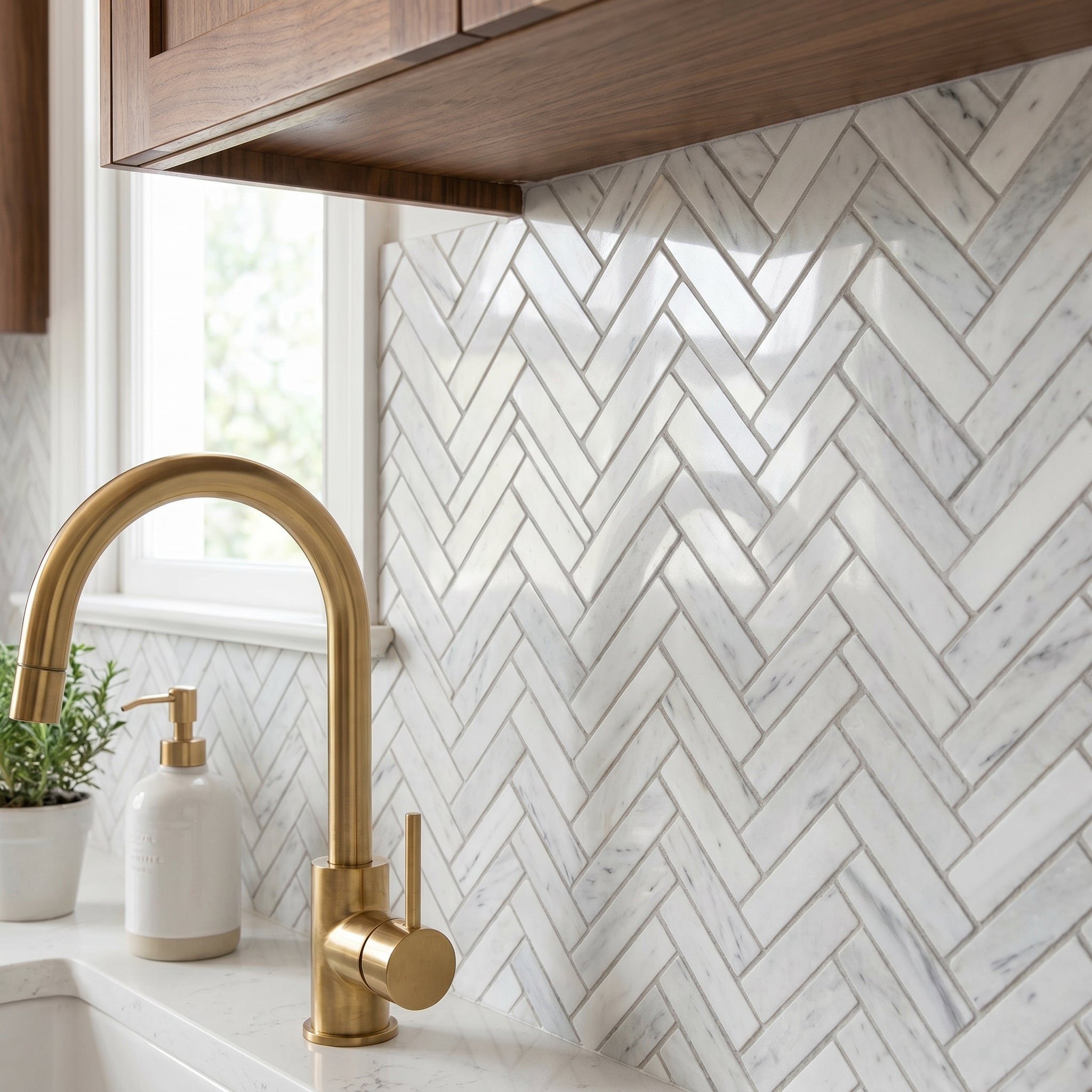 Solto White 1"x3" Herringbone on 12" x 12" Mesh Marble Mosaic Tile