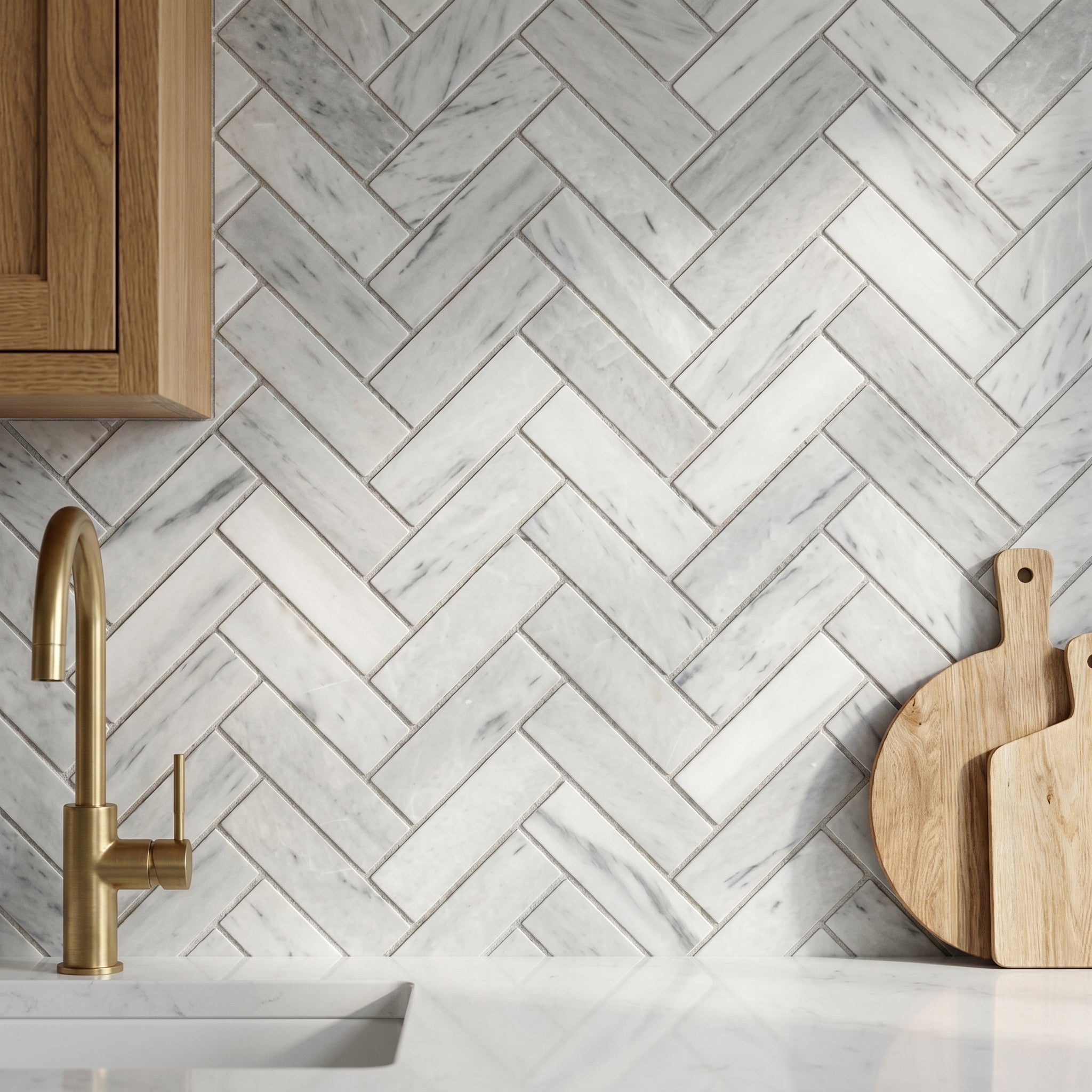 Solto White 1"x3" Herringbone on 12" x 12" Mesh Marble Mosaic Tile