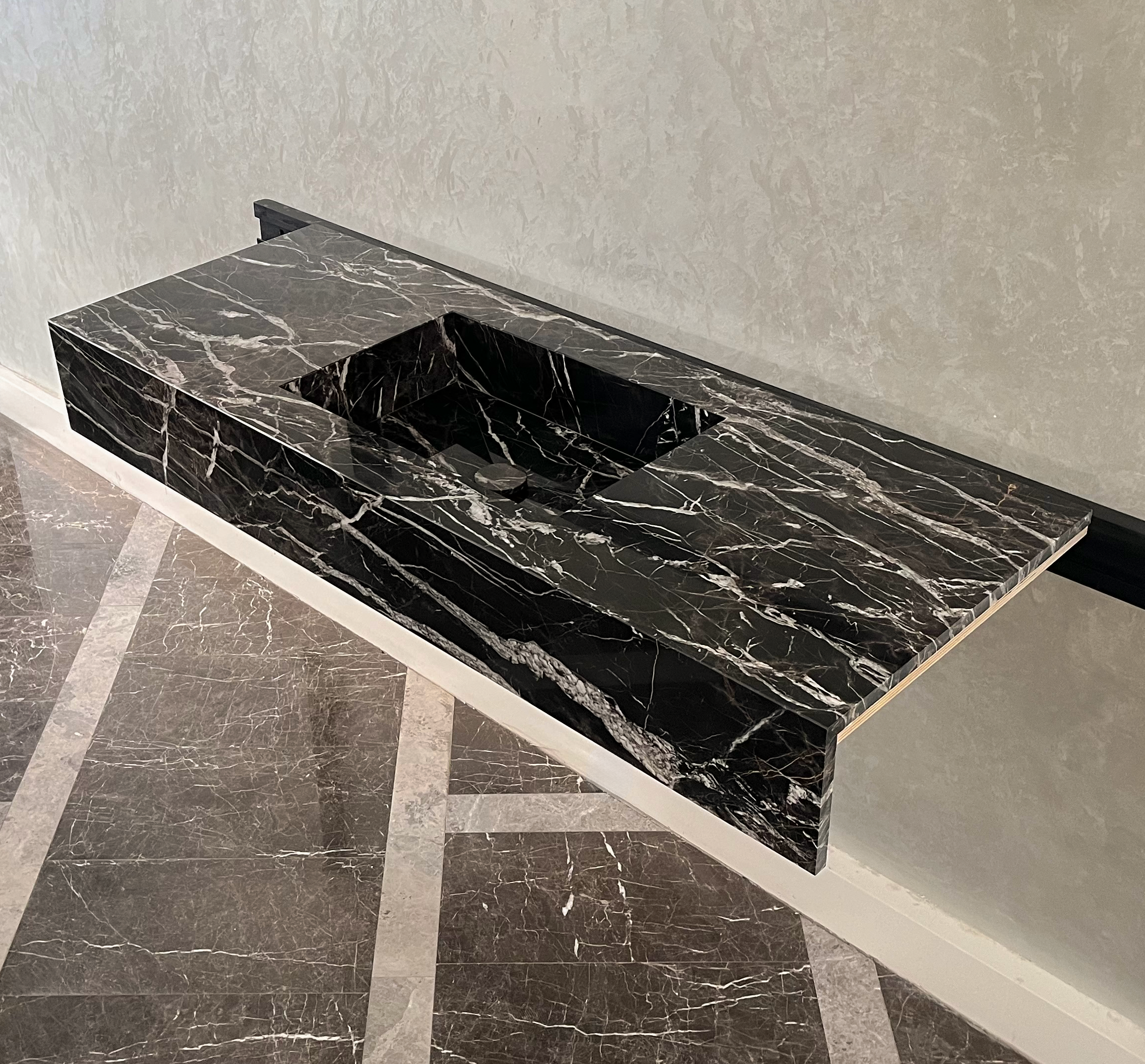 HANDCRAFTED CUSTOM ALEXANDRA BLACK MARBLE SINK (NS-111)