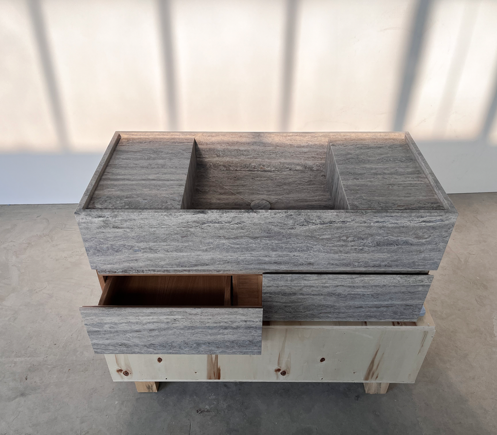 HANDCRAFTED CUSTOM SILVER TRAVERTINE SINK (TR-200)