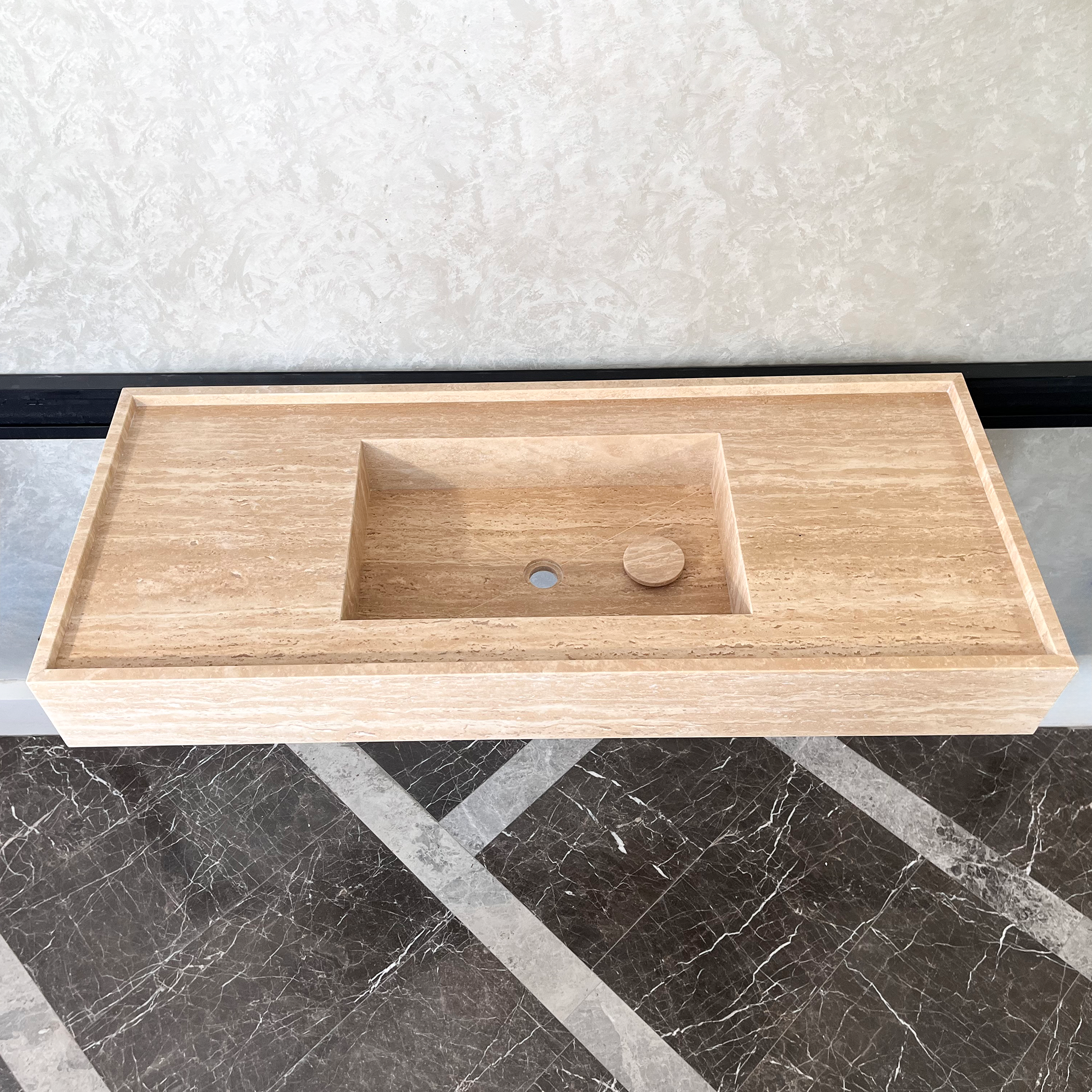 HANDCRAFTED CUSTOM TRAVERTINE SINK (TR-074)