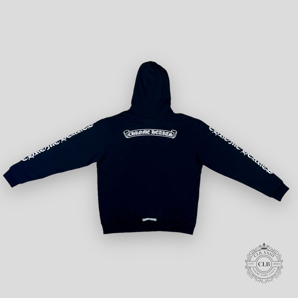 CHROME HEARTS SCROLL LOGO HOODIE - BLACK / WHITE