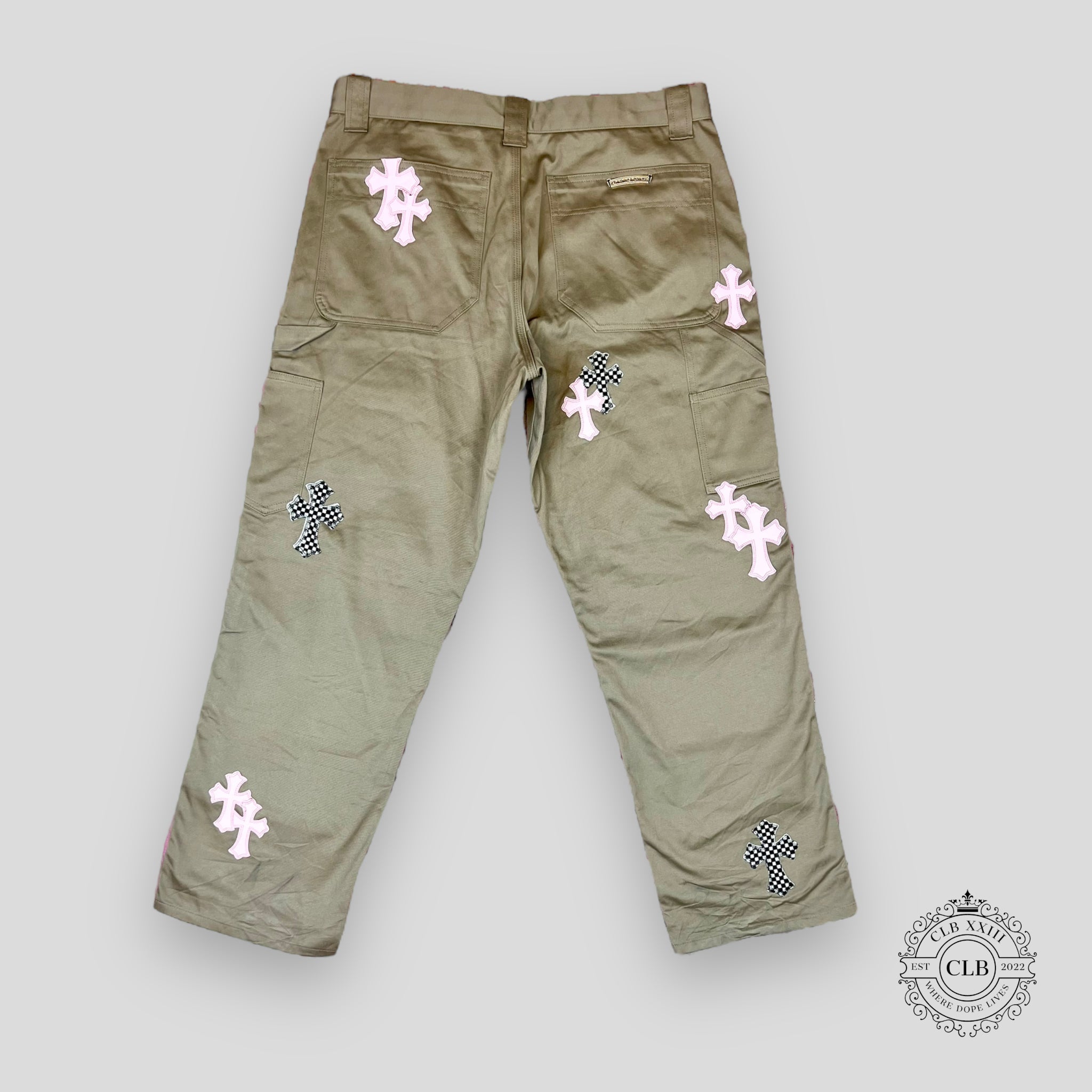 CHROME HEARTS CROSS PATCH DOUBLE KNEE CARPENTER PANTS - TAN