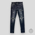 AMIRI MX1 BLACK LEATHER PATCH JEANS - GREY