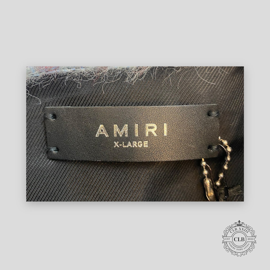 AMIRI PLAID FRINGE PADDED OVERSHIRT - BLUE