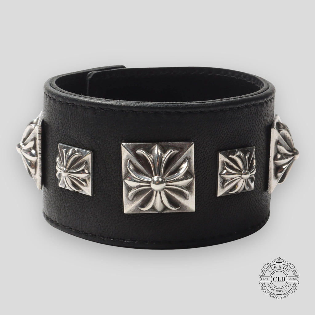 CHROME HEARTS WIDE LEATHER BRACELET - BLACK