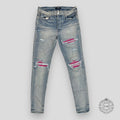 AMIRI MX1 CRACKED PAINT JEANS - CLAY INDIGO/PINK