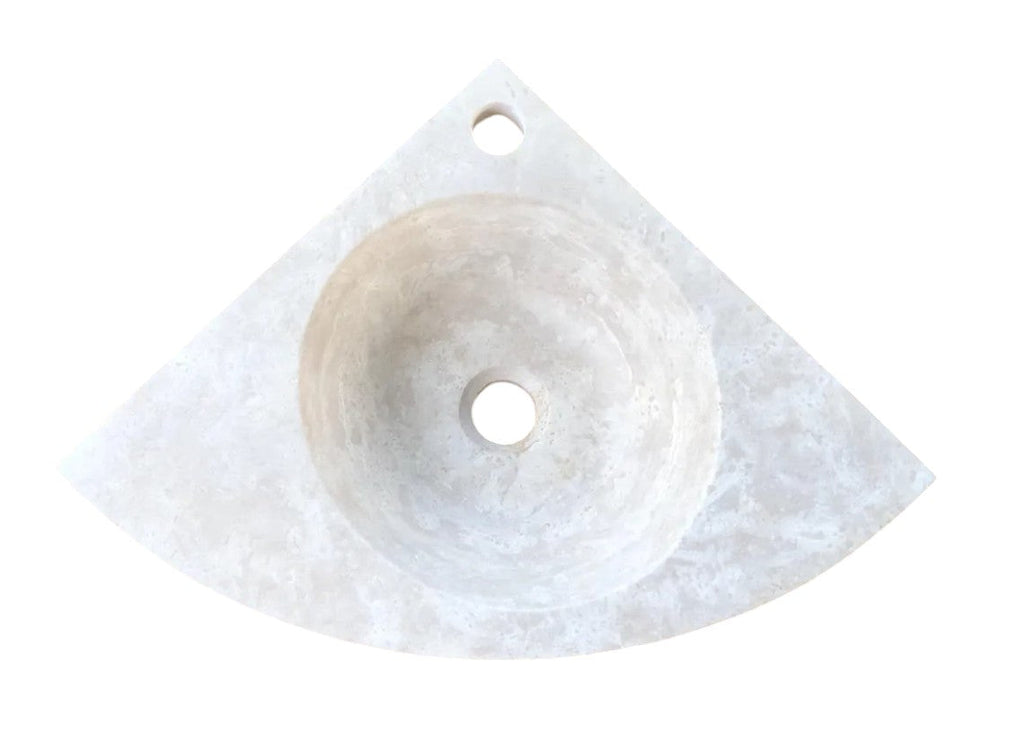 Light Beige Travertine Wall-Mount Corner Sink (W)15.7" (L)15.7" (H)4"