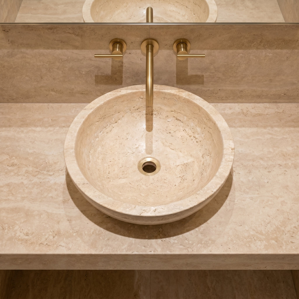 Natural Stone Light Travertine Vessel Sink (D)16" (H)6"