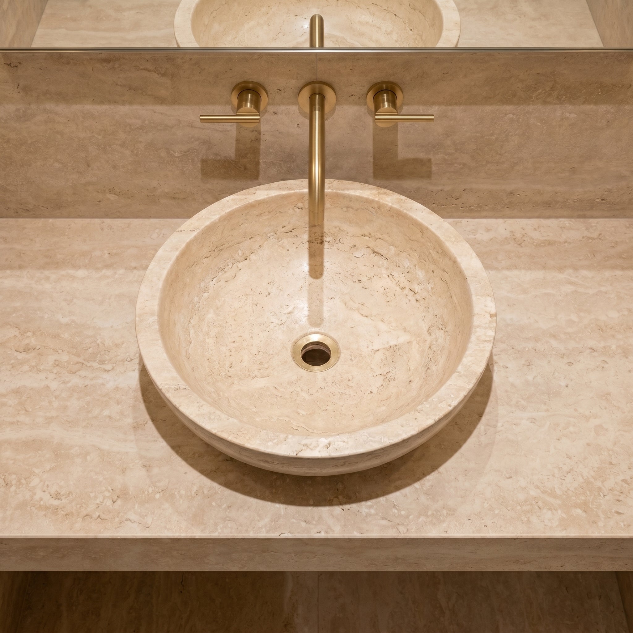 Natural Stone Light Travertine Vessel Sink (D)16" (H)6"