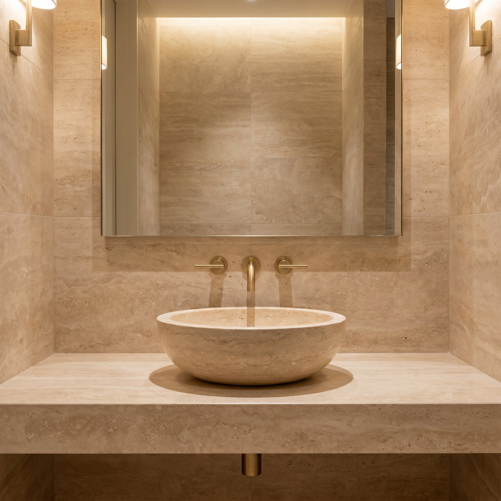 Natural Stone Light Travertine Vessel Sink (D)16" (H)6"