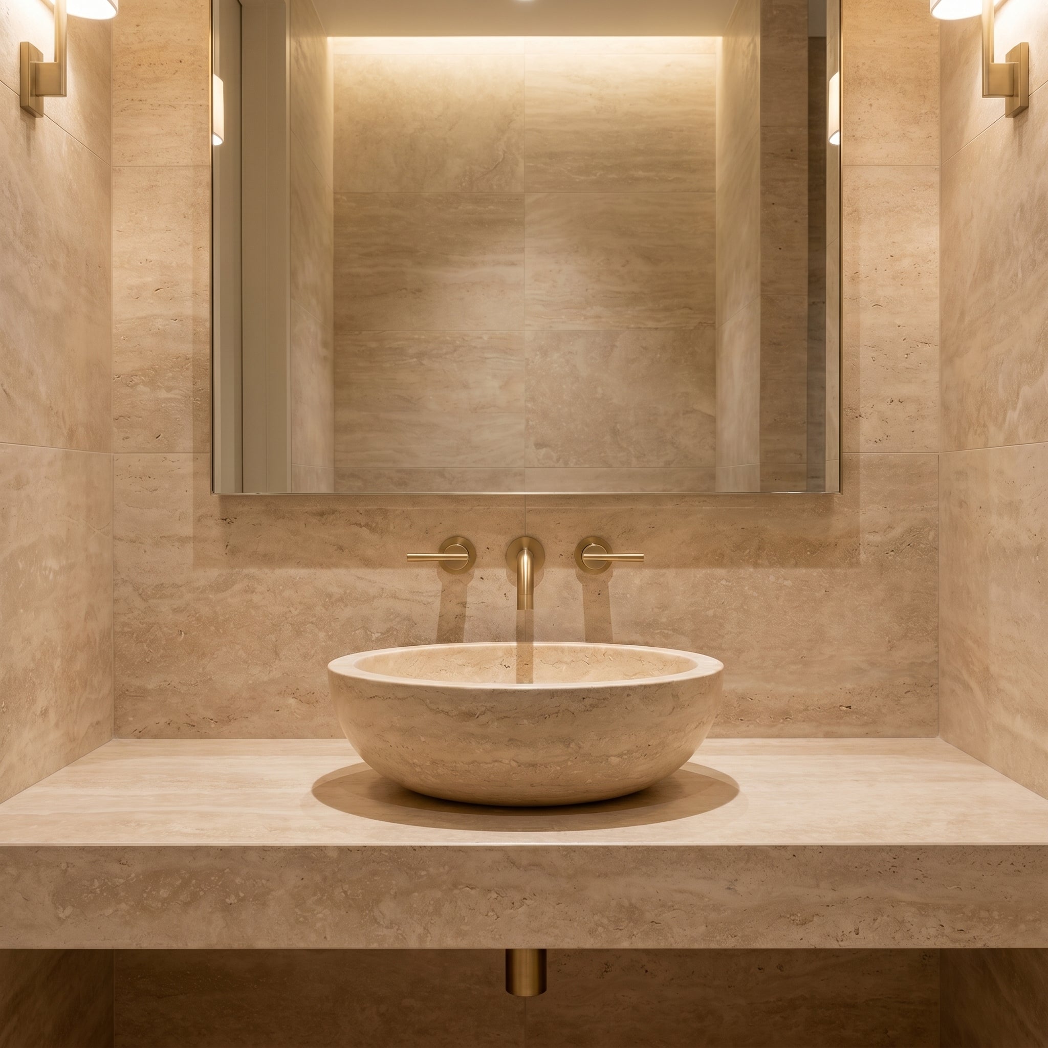 Natural Stone Light Travertine Vessel Sink (D)16" (H)6"
