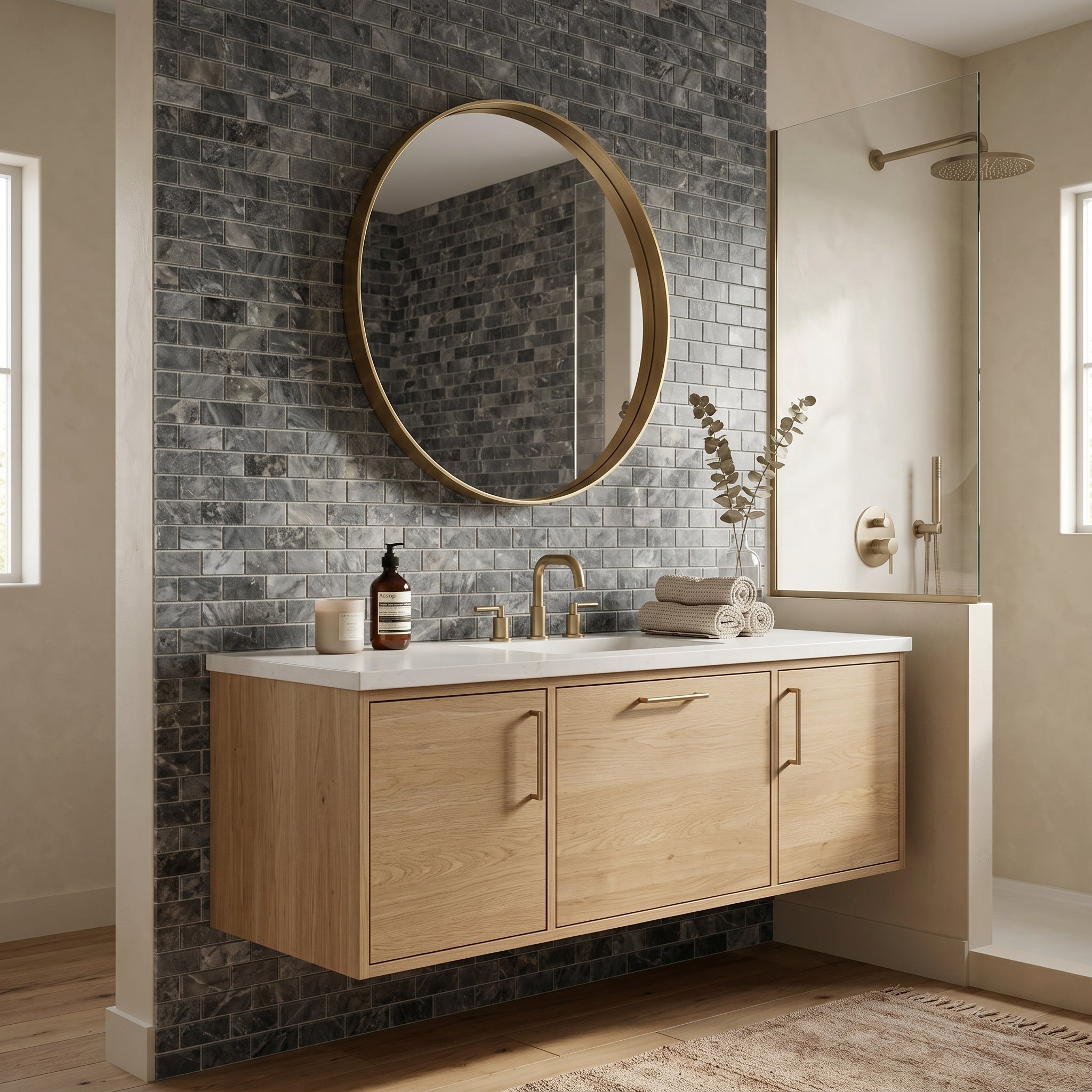 Luna Sky Marble 2"x4" Brick on 12" x 12" Mesh Mosaic Tile
