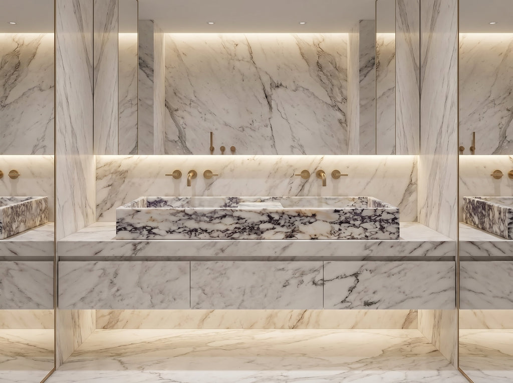 Calacatta Viola Marble Double Bathroom Sink Polished (W)19" (L)53" (H)6"