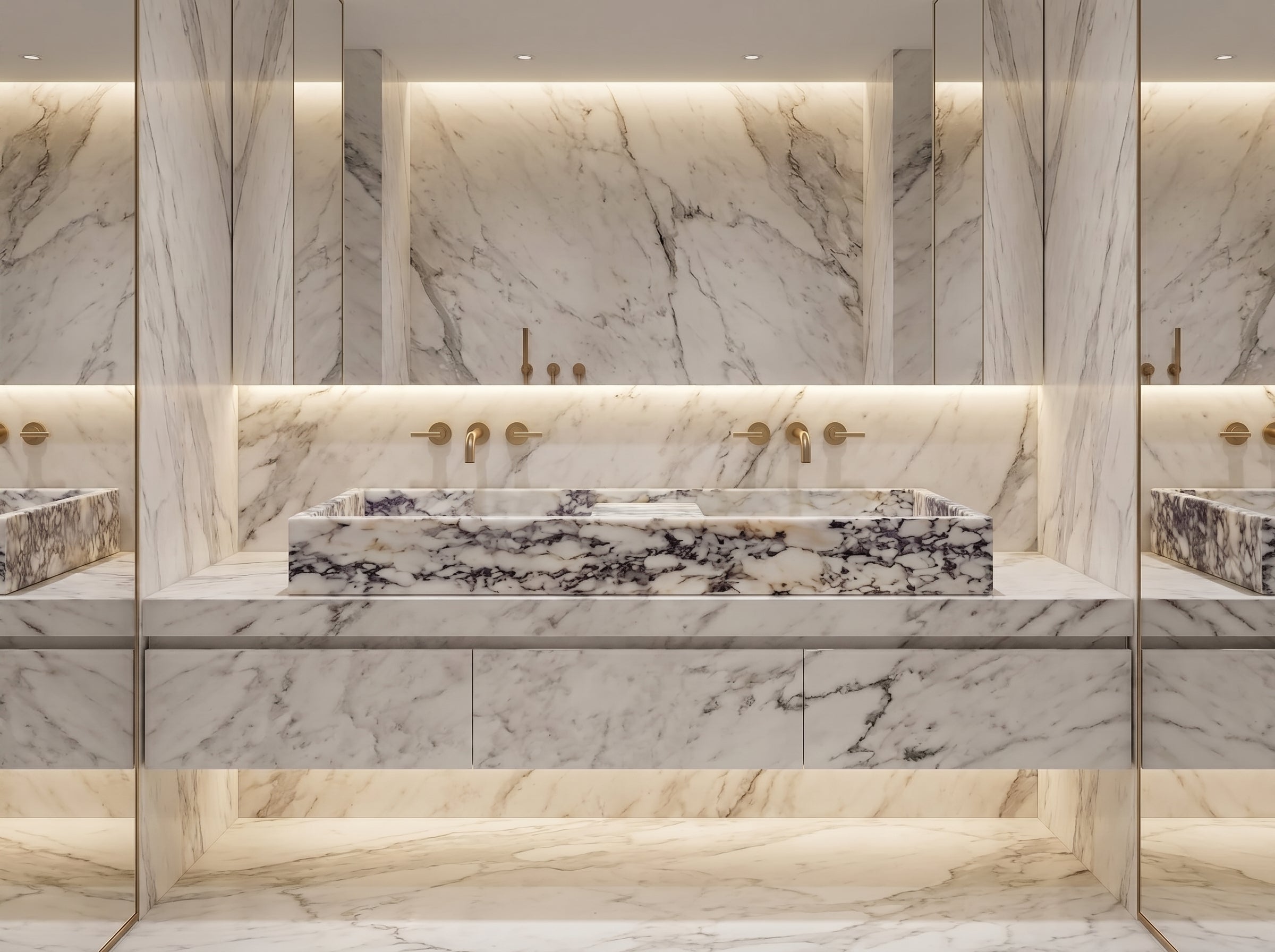 Calacatta Viola Marble Double Bathroom Sink Polished (W)19" (L)53" (H)6"
