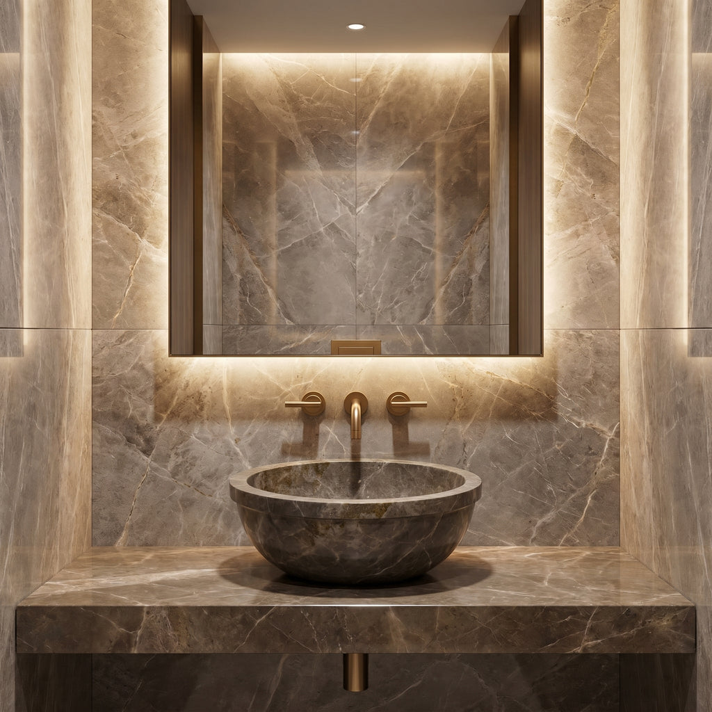 Maya Grey Natural Stone Marble Drop-in Vessel Sink Polished (D)16" (H)6"