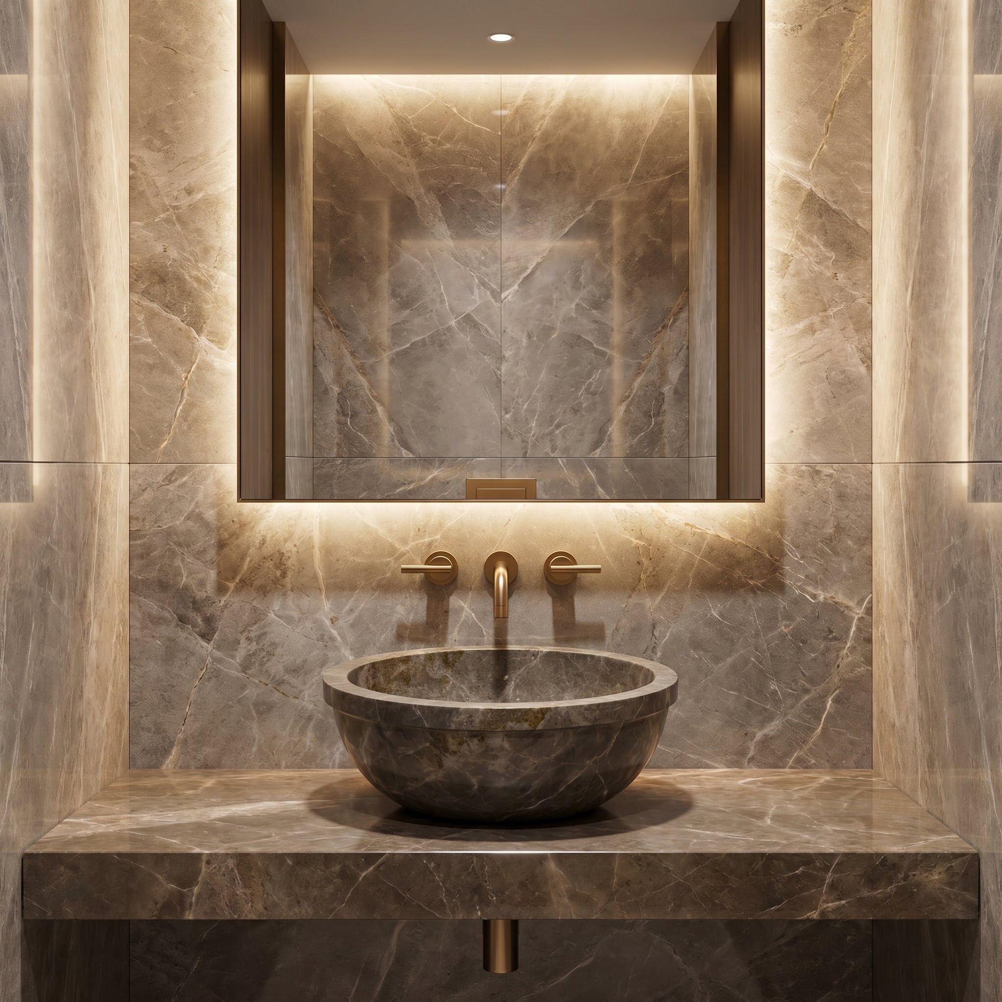 Maya Grey Natural Stone Marble Drop-in Vessel Sink Polished (D)16" (H)6"