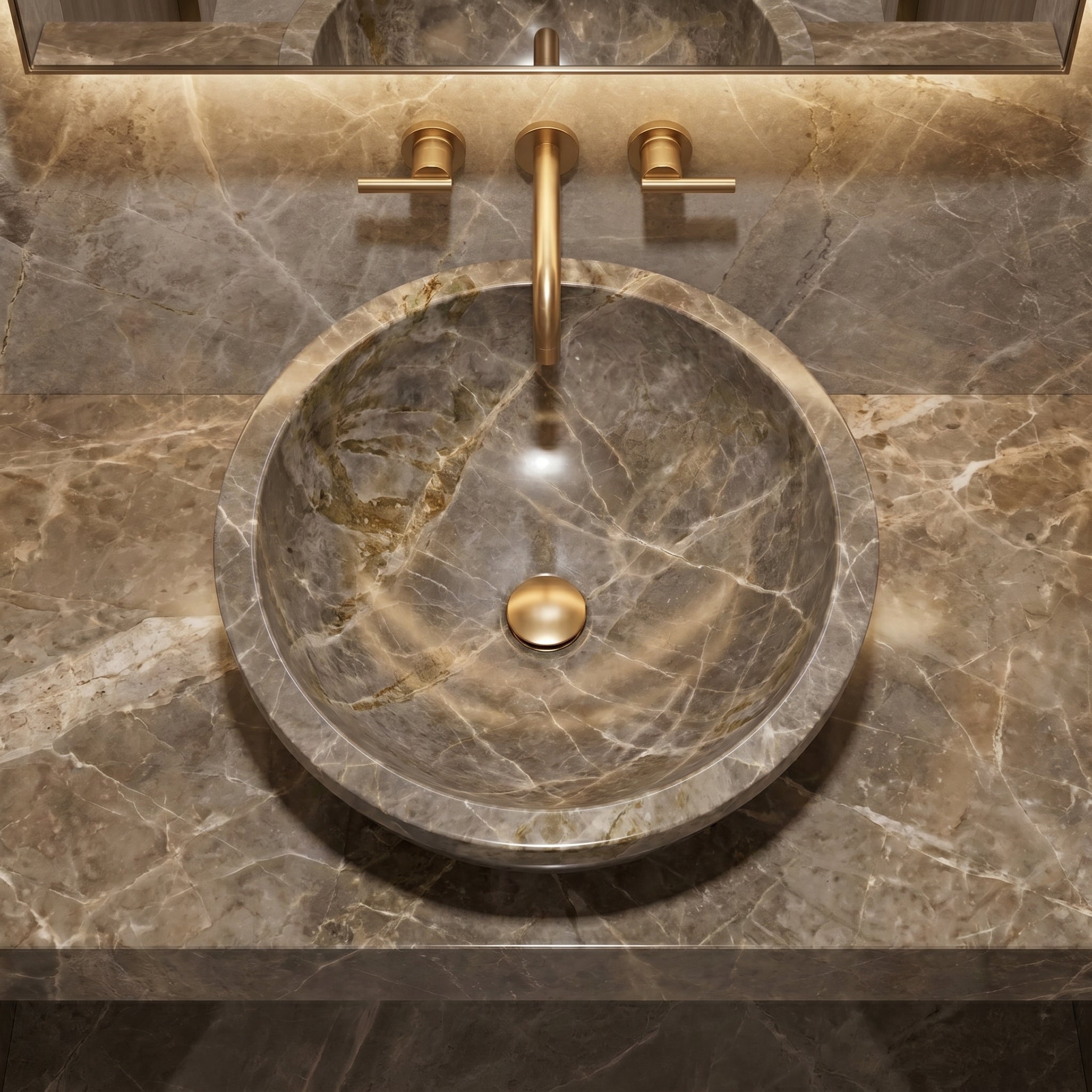 Maya Grey Natural Stone Marble Drop-in Vessel Sink Polished (D)16" (H)6"
