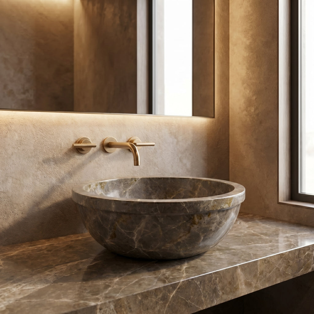 Maya Grey Natural Stone Marble Drop-in Vessel Sink Polished (D)16" (H)6"