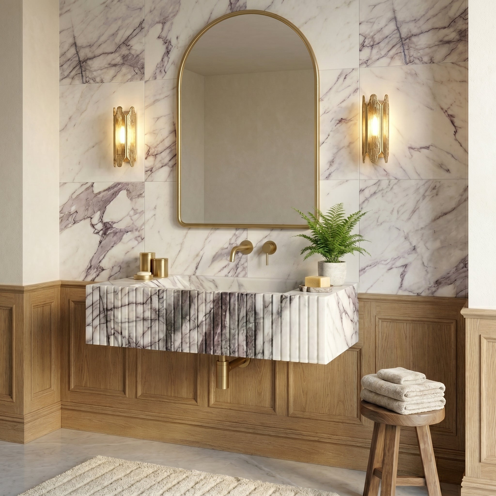 New York Marble Wall-mount Bathroom Sink Fluted Front (W)12" (L)20" (H)5"
