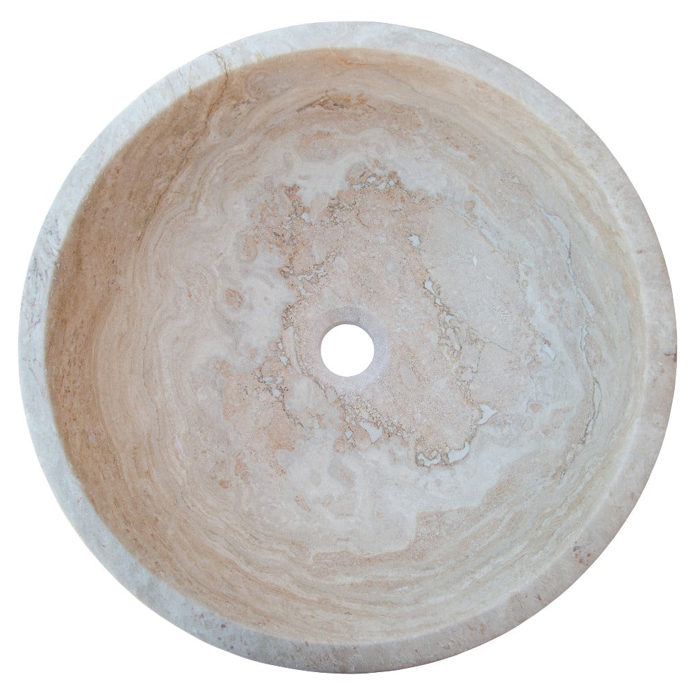 Natural Stone Beige Travertine Vessel Sink Honed and Filled (D)18" (H)6"