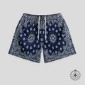 Bravest Studios Screenprinted Paisley Two-Tone Shorts in Navy