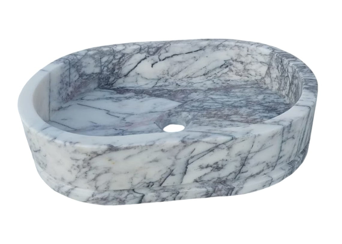 New York Marble Ellipse Shaped Wall-mount Bathroom Sink (W)13.5" (L)19.6" (H)5"