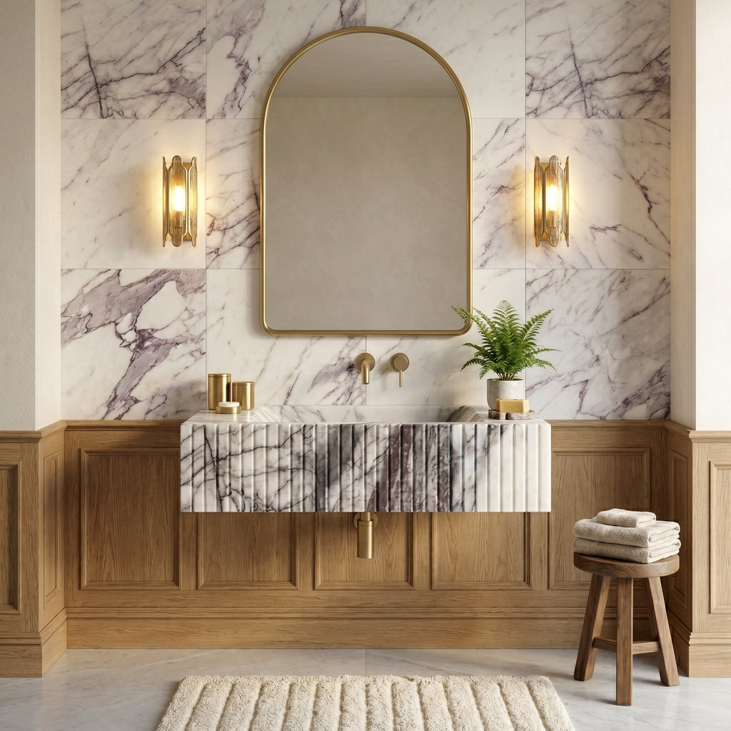 New York Marble Wall-mount Bathroom Sink Fluted Front (W)12" (L)20" (H)5"