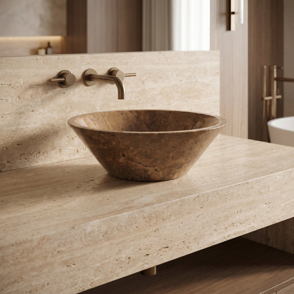 Noce Brown Travertine V-Shape Tapered Sink Polished (D)16" (H)6"