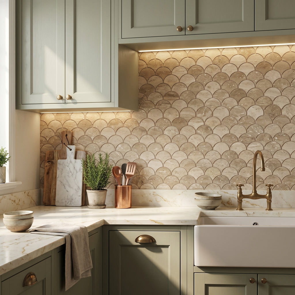 Patara Laguna Pattern 12" x 12" Honed Travertine Mesh-Mounted Mosaic Tile