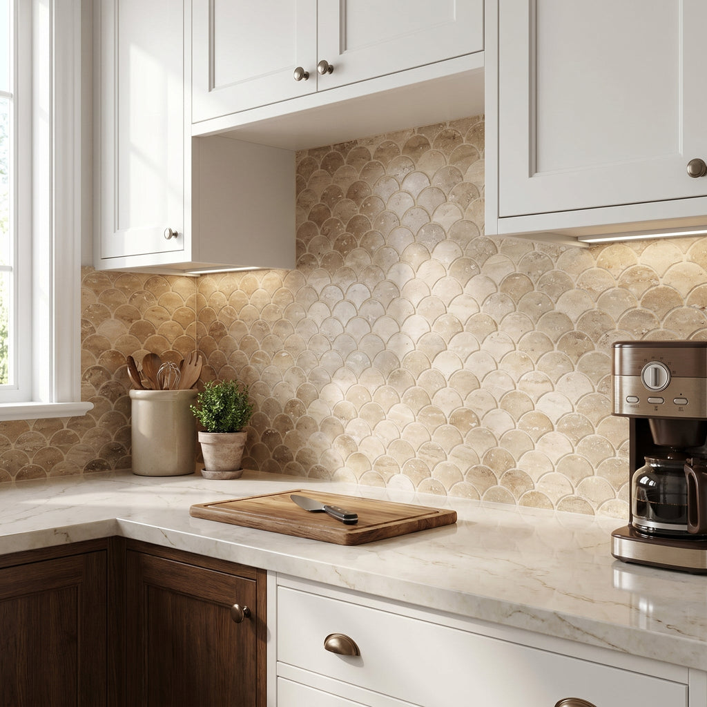Patara Laguna Pattern 12" x 12" Honed Travertine Mesh-Mounted Mosaic Tile