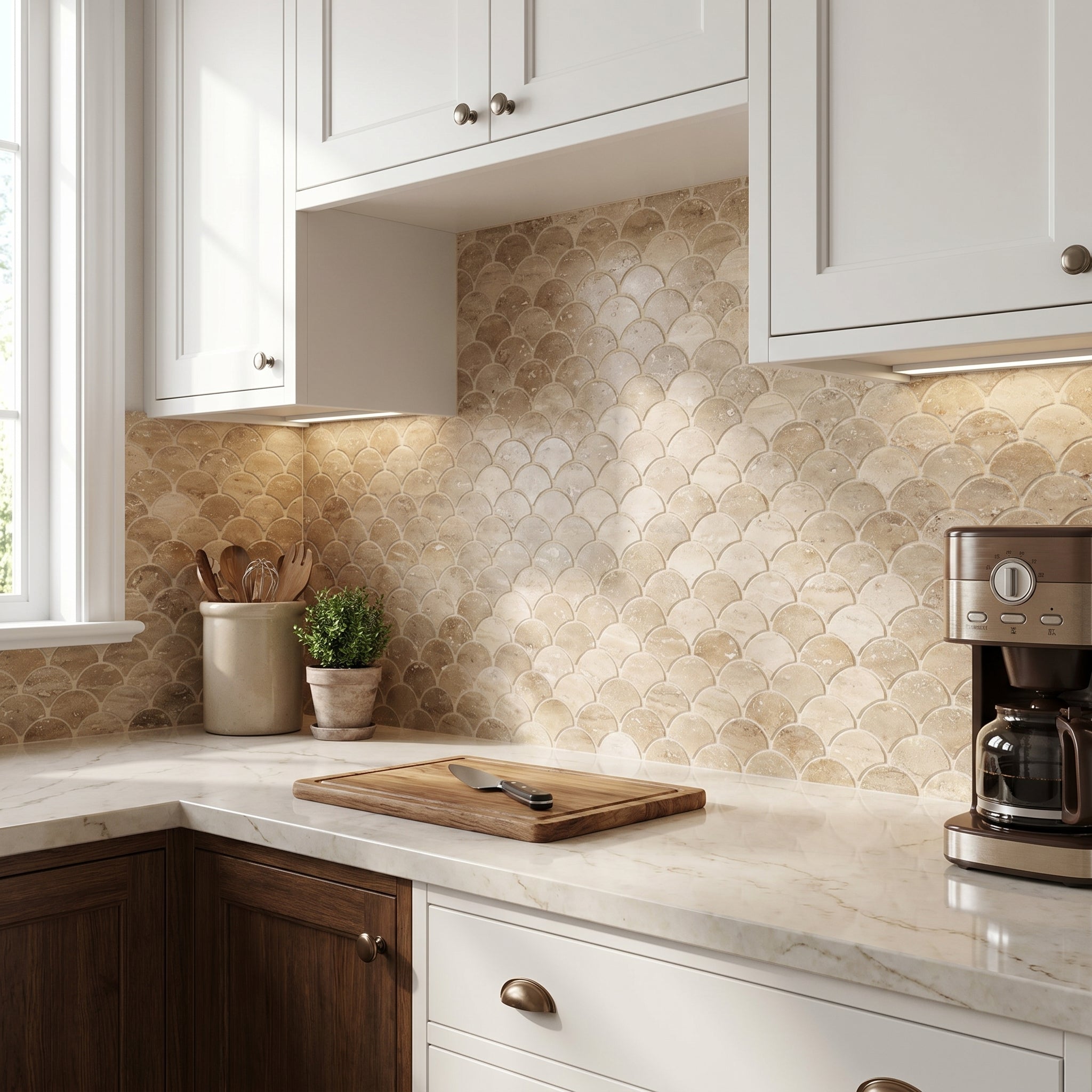 Patara Laguna Pattern 12" x 12" Honed Travertine Mesh-Mounted Mosaic Tile