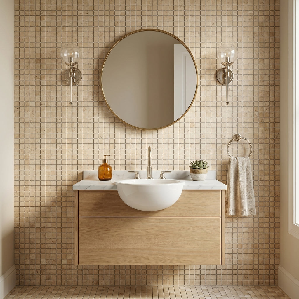 Patara 12" x 12" Polished Travertine Mesh-Mounted Mosaic Tile