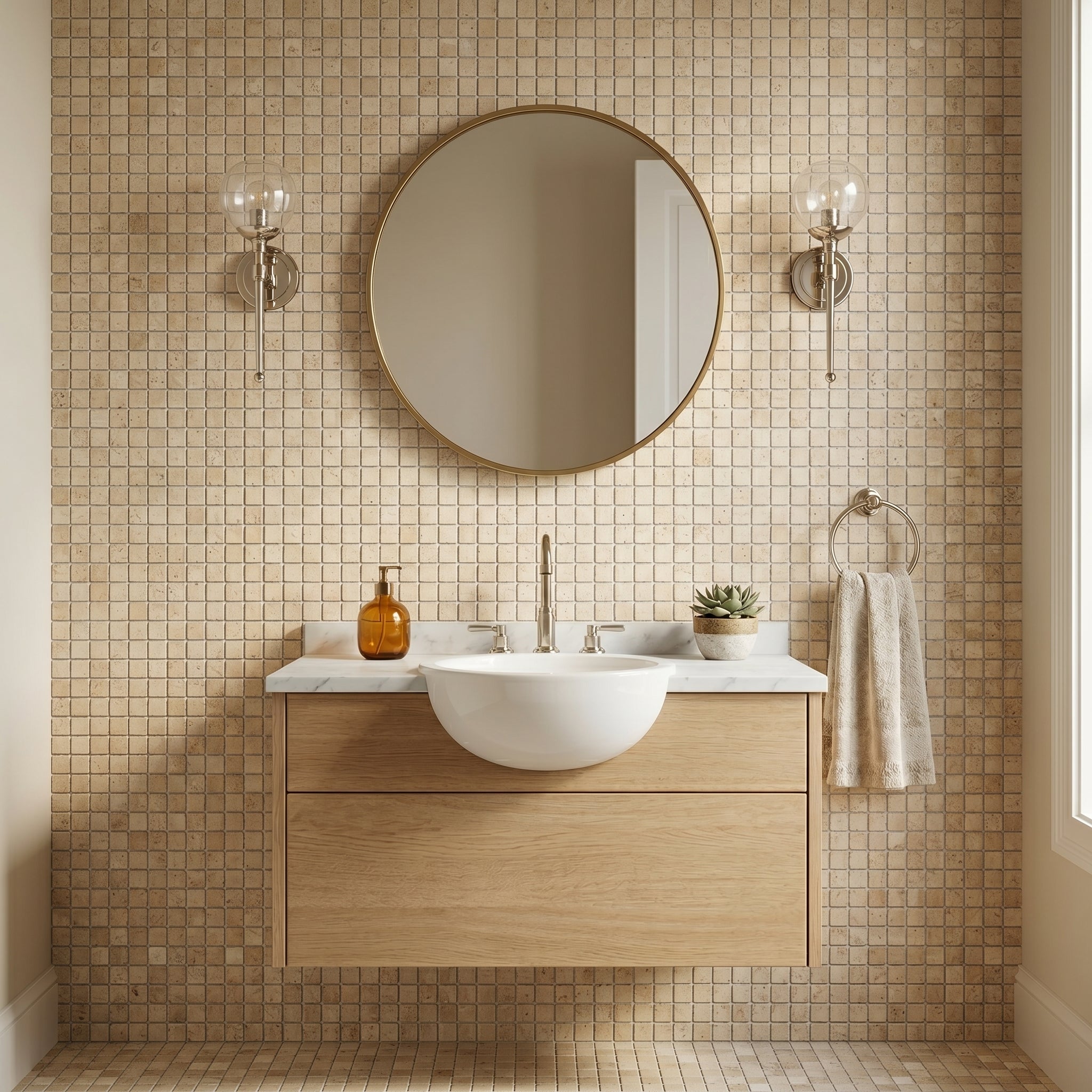 Patara 12" x 12" Polished Travertine Mesh-Mounted Mosaic Tile