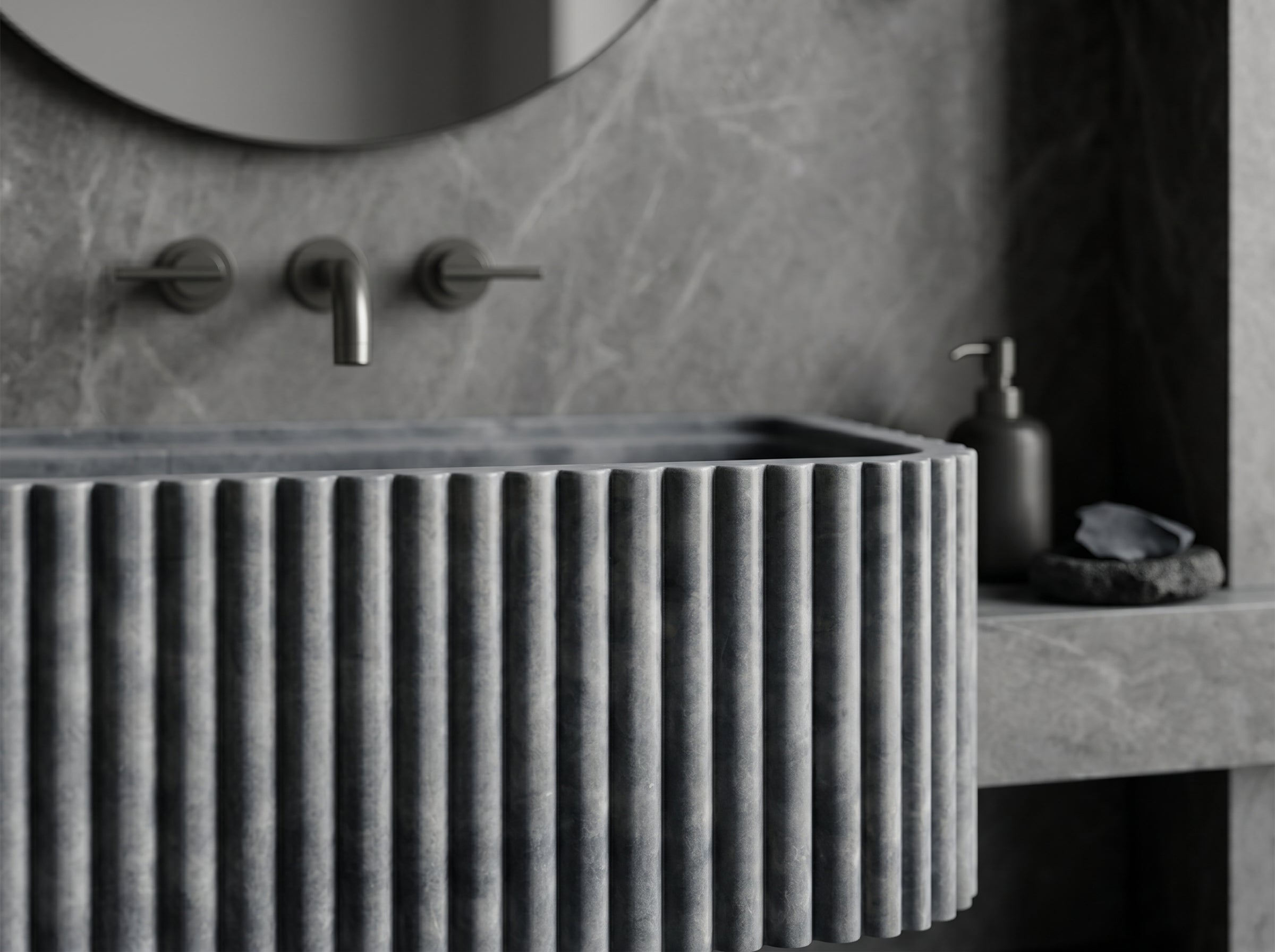 Bluestone Marble Rectangular Wall-mount Bathroom Sink Fluted (W)16" (L)24" (H)12"