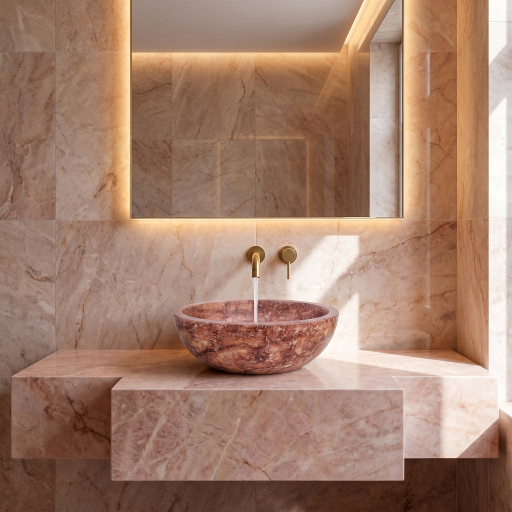 Red Travertine Natural Stone Vessel Sink Honed/Matte (D)16" (H)6"
