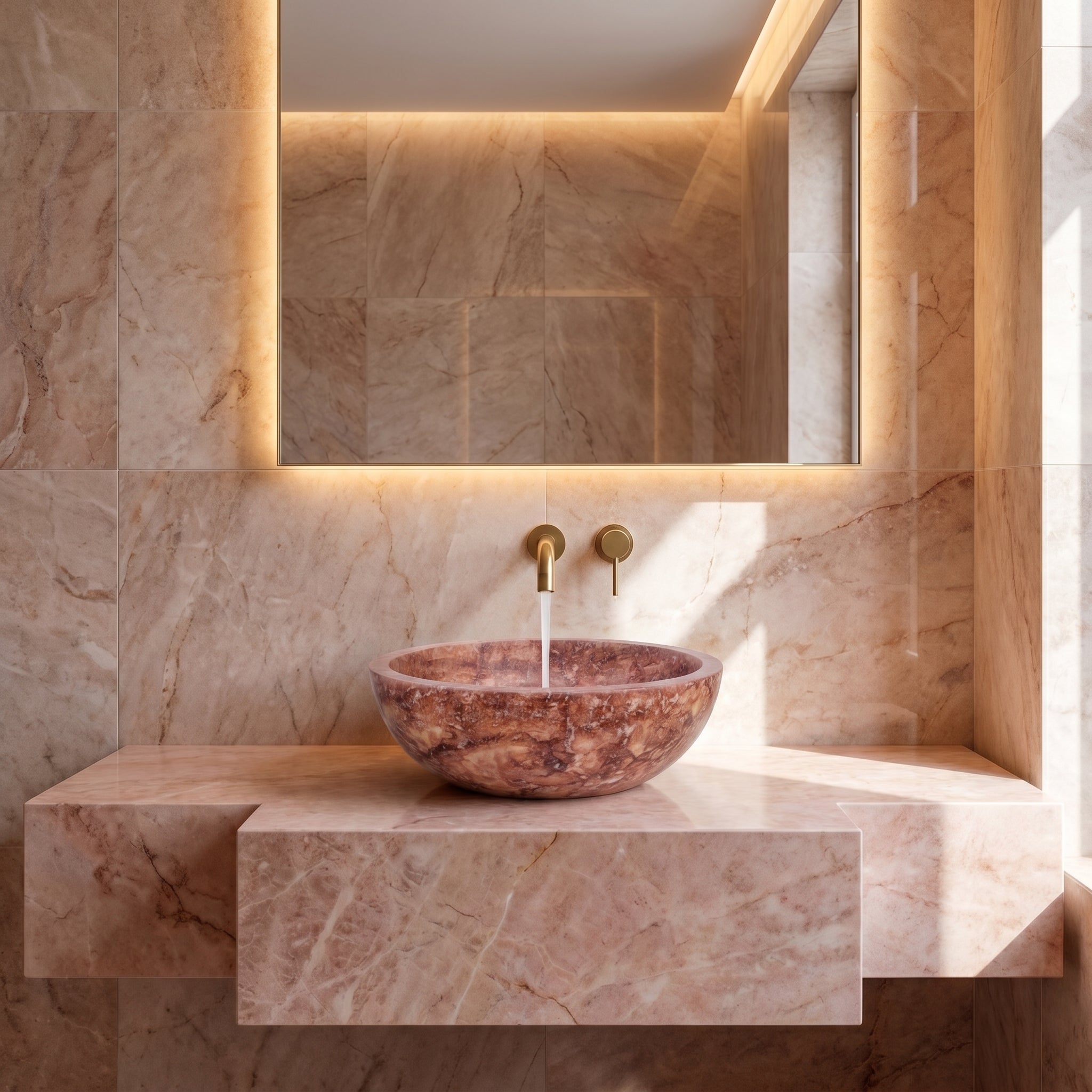 Red Travertine Natural Stone Vessel Sink Honed/Matte (D)16" (H)6"