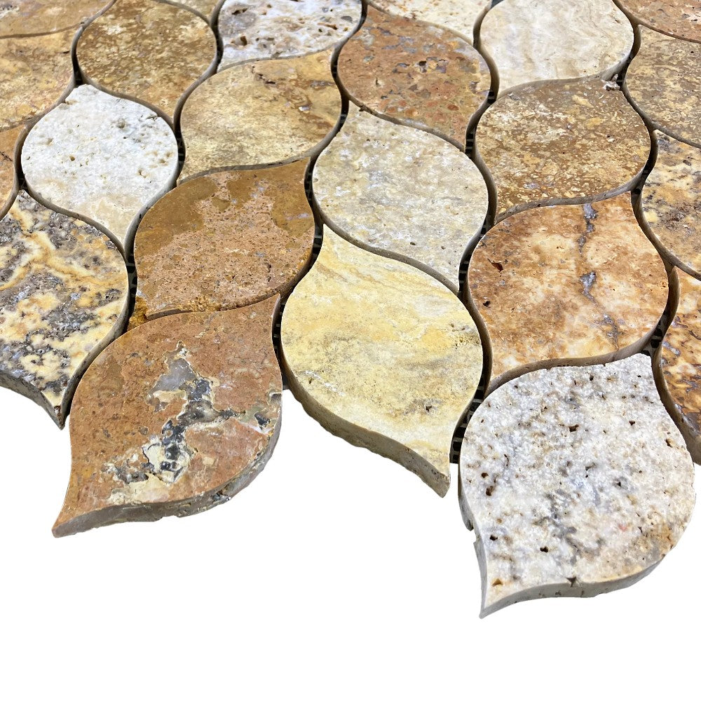 Scabos Travertine Leaf Design on 12" x 12" Mesh Mosaic Tile
