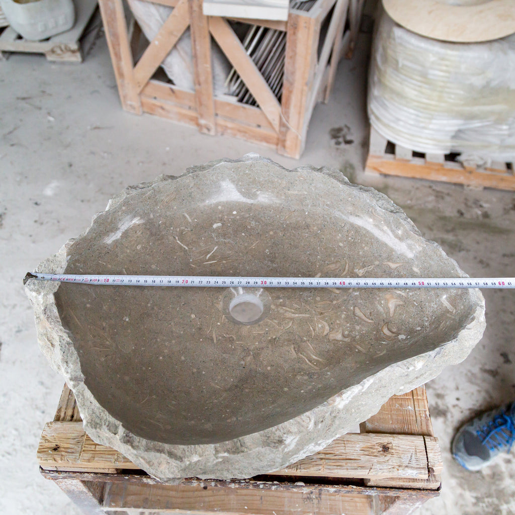 Seagrass Fossil Limestone Rustic Natural Stone Vessel Sink (W)16" (L)20" (H)5"