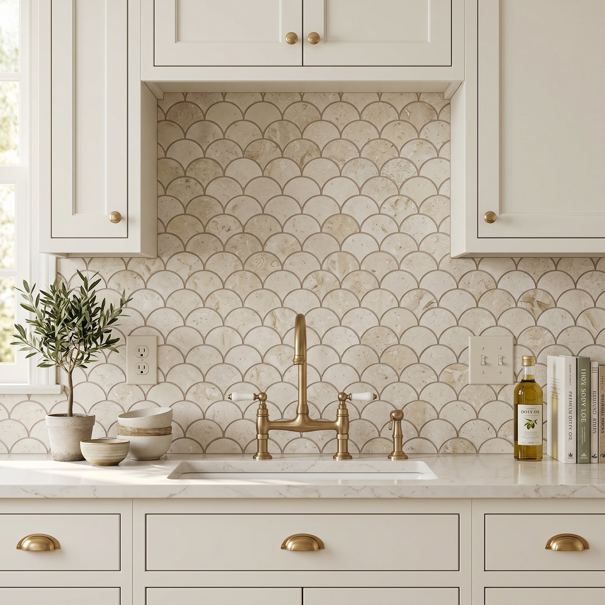 Shell Stone Limestone Laguna Design on 12" x 12" Mesh Mosaic Tile