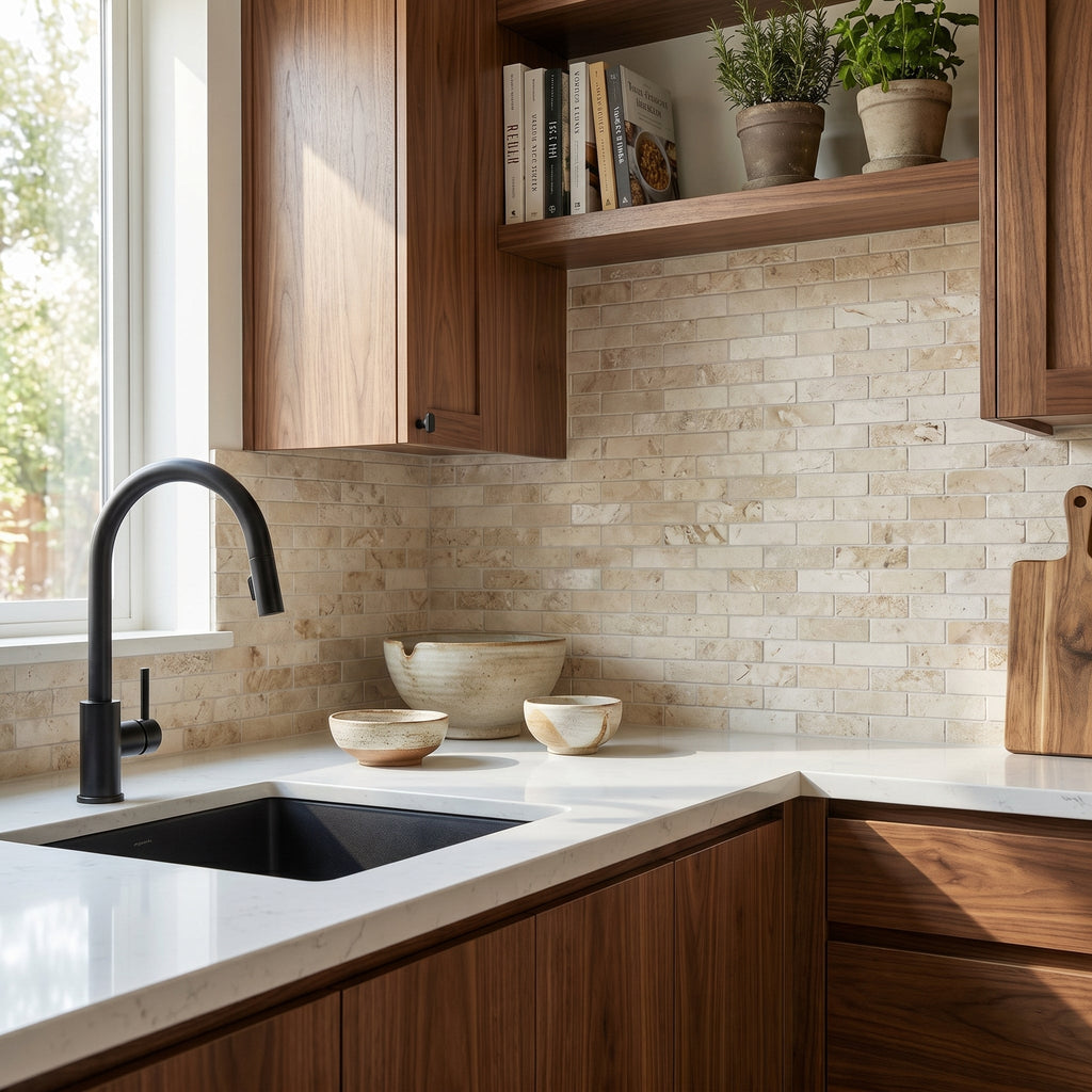 Shell Stone Limestone Stripe Liner on 12" x 12" Mesh Mosaic Tile