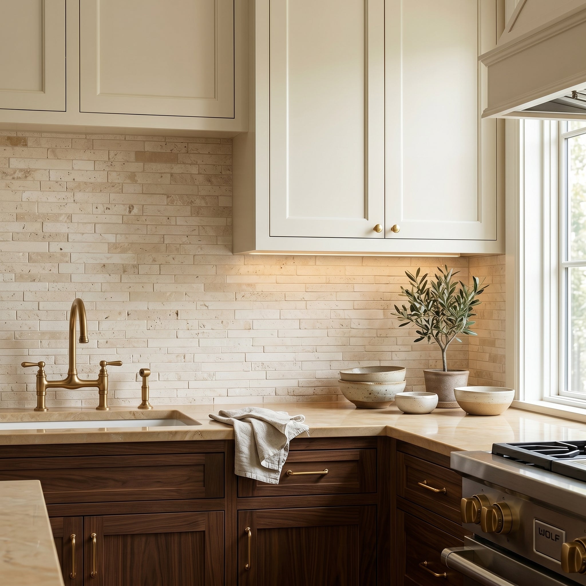 Shell Stone Limestone Stripe Liner on 12" x 12" Mesh Mosaic Tile