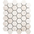 Shell Stone Limestone 2" Hexagon Honed on 12" x 12" Mesh Mosaic Tile