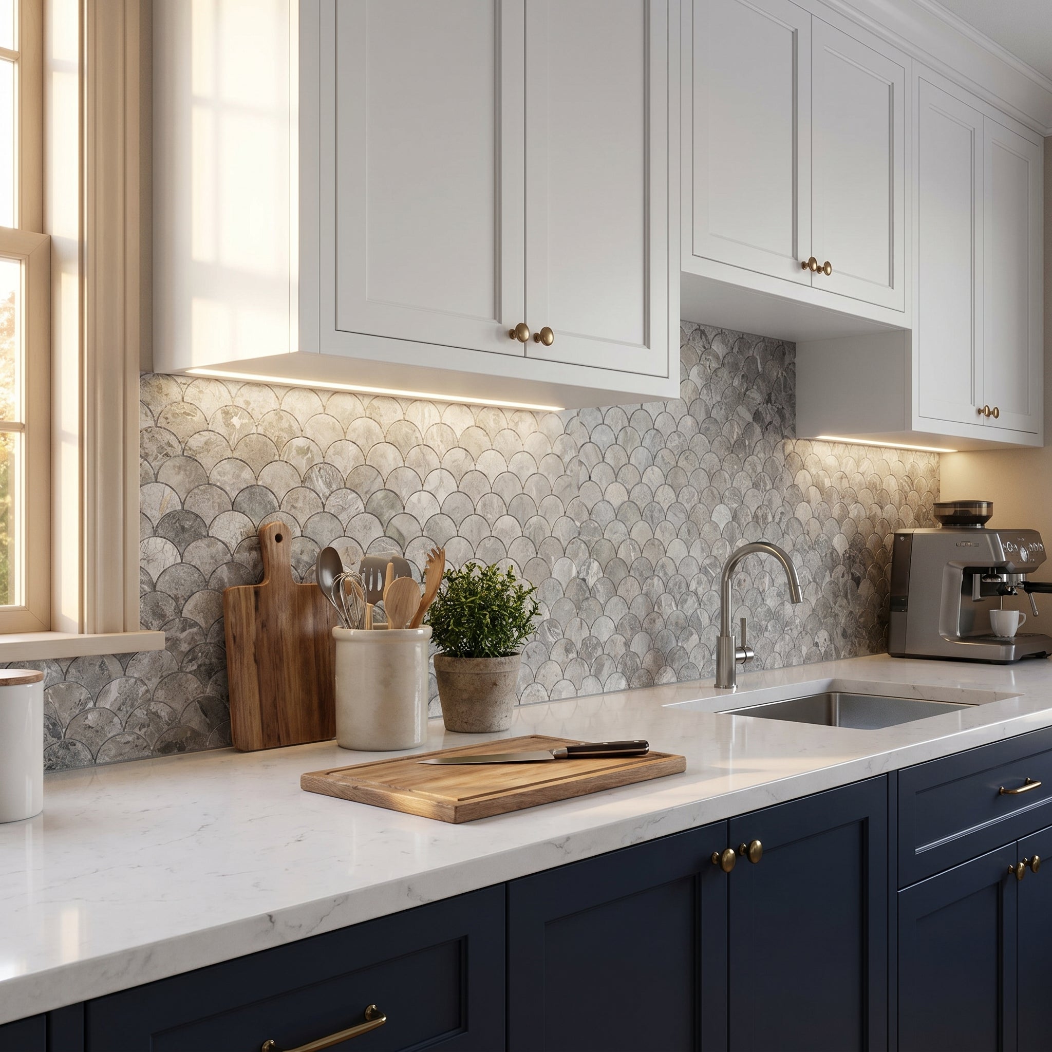 Silver Shadow Marble Laguna on 12" x 12" Mesh Mosaic Tile