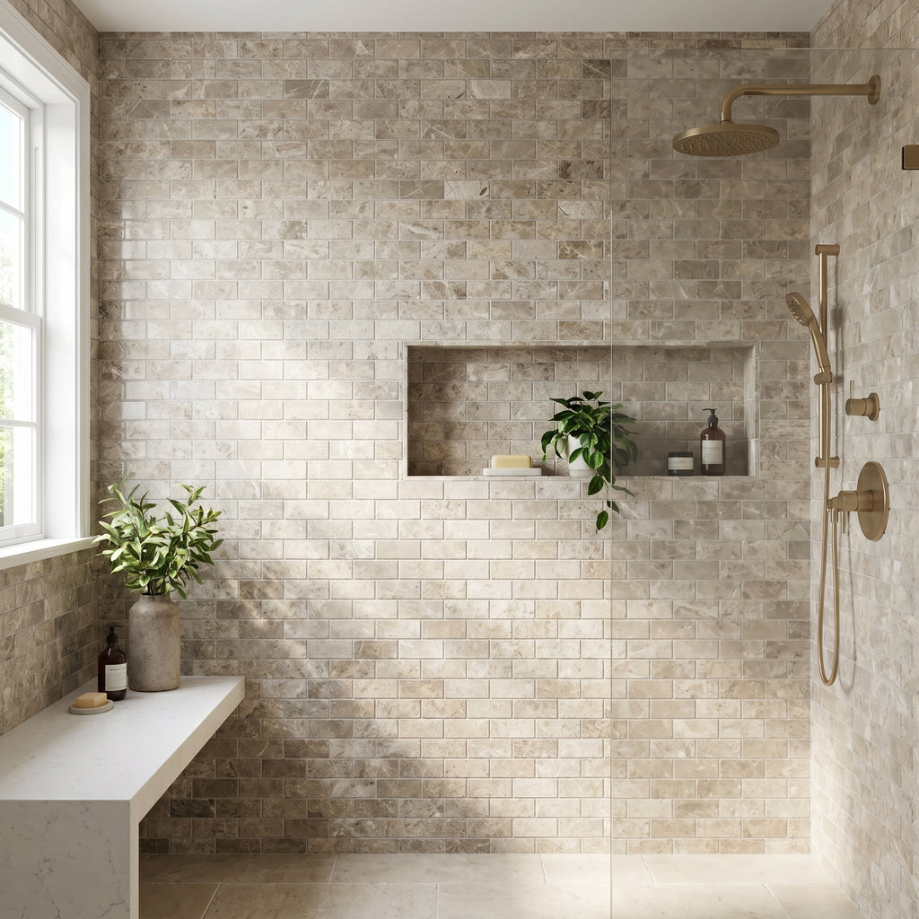 Silver Shadow Marble 2"x4" Brick Honed on 12" x 12" Mesh Mosaic Tile