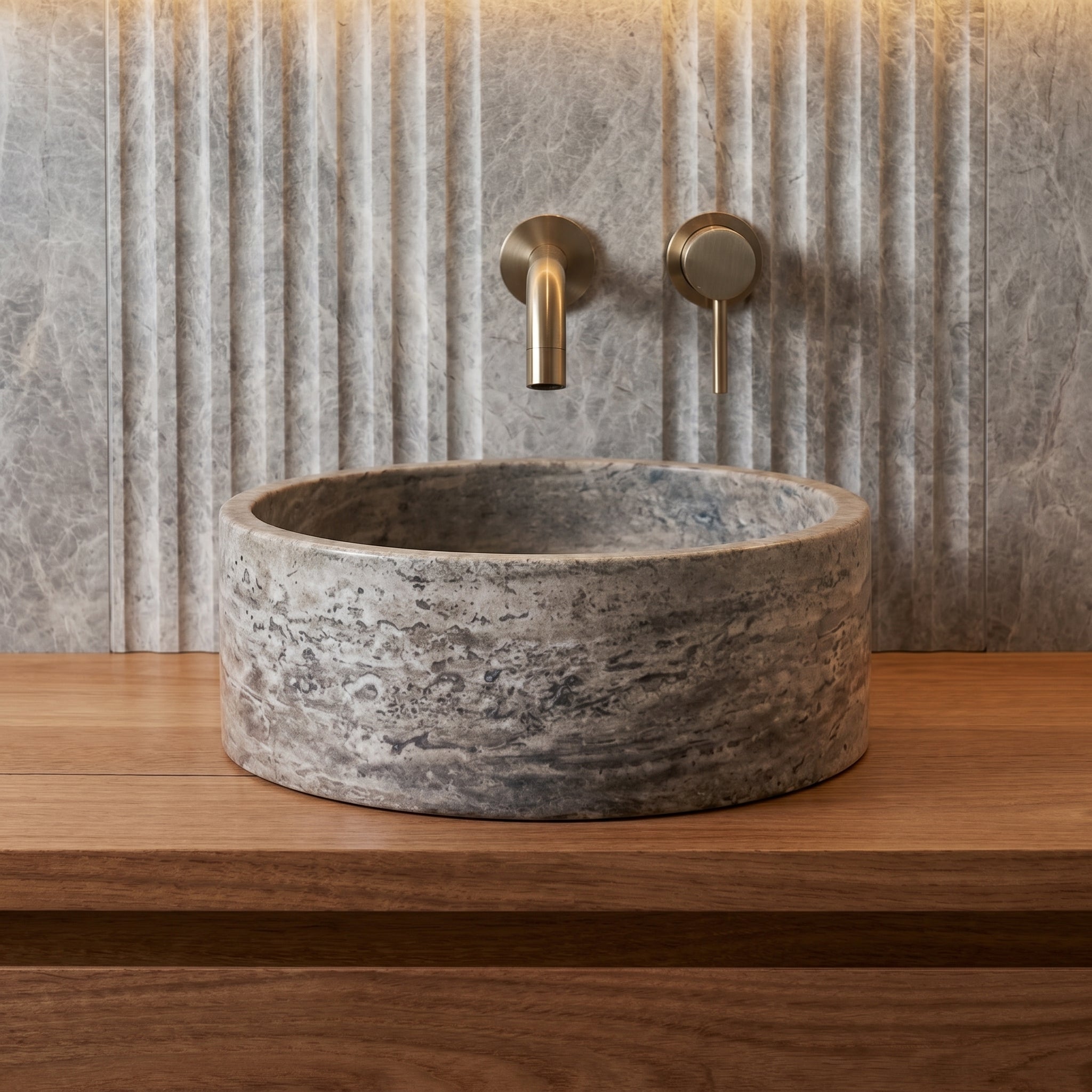 Silver Travertine Natural Stone Above Vanity Bathroom Sink Polished (D)16" (H)5"