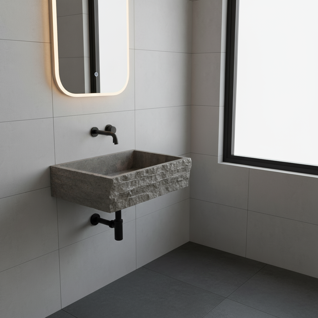 Silver Travertine Wall-mount Split-face Bathroom Sink (W)16" (L)20"