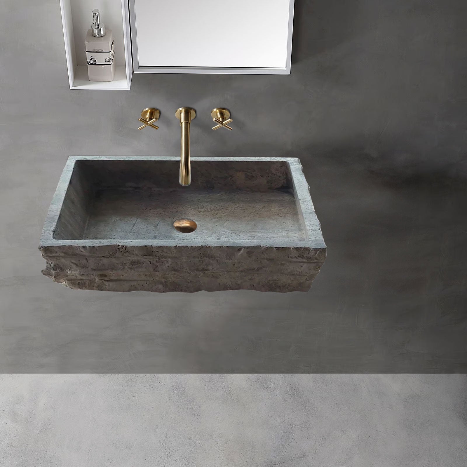 Silver Travertine Wall-mount Split-face Bathroom Sink (W)16" (L)20"