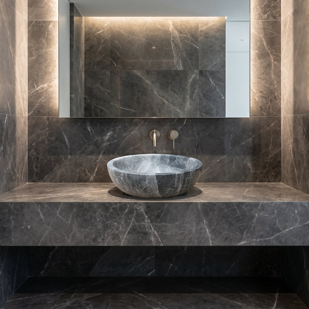 Sirius Gray Marble Vessel Above Vanity Bathroom Sink Polished (D)15" (H)6"